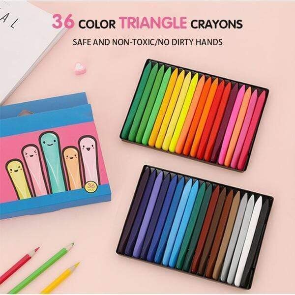 Crayones triangulares de cera no tóxicos para niños, suministros de dibujo, crayones borrables, suministros de arte, escuela, kingdergarter supp, 36 colores