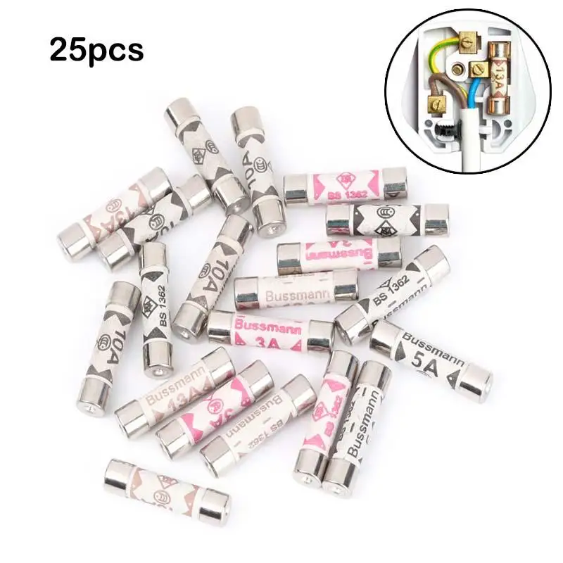 25Pcs 3A/5A/10A/13A/20A household fuse plug household British power supply 13amp riot ceramic plug fuse