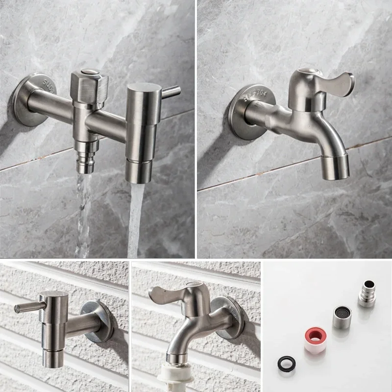 304 Edelstahl Garten Wasserhahn Wand montiert gebürstet Outdoor Bibcock Garten Waschbecken Mopp verlängern Wasserhahn Garten