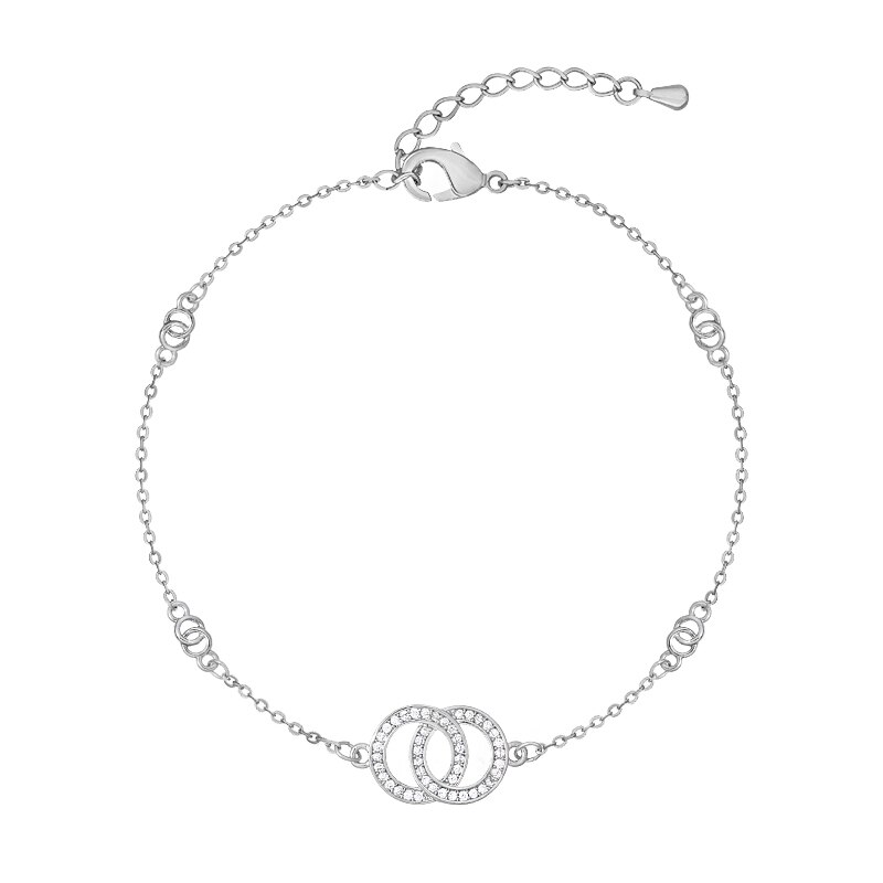 Weimanjingdian Aankomst Dubbele Cirkel Zirconia Cz Crystal Charm Enkelband In Goud Of Rhodium Plated: Rhodium Plated