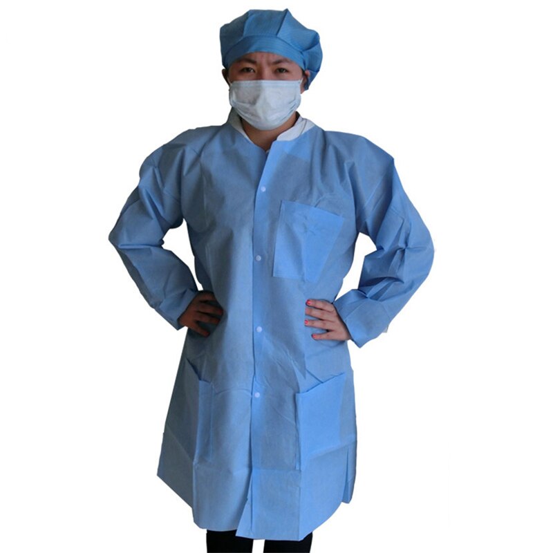 Engangskjoler engangs lab coat arbejdstøj sms nonwoven stof renrum blå støvtæt beskyttende arbejdsdragt: Blå