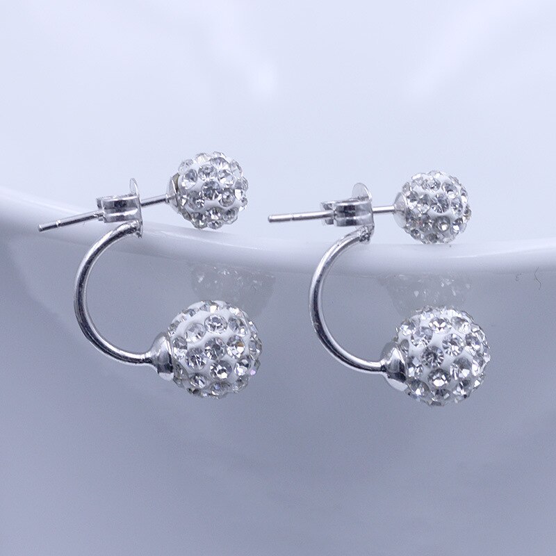 Modaone Classic 925 Sterling Zilveren Oorbellen Dubbelzijdig Full Kristal Kralen Ball Stud Oorbellen Voor Vrouwen