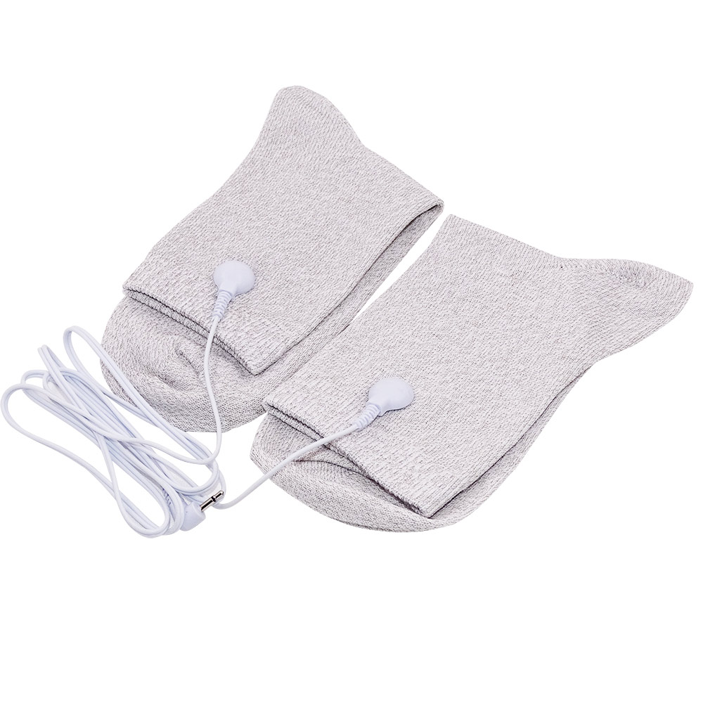 Chaussettes de Massage en Fiber d'argent, 1 paire, prévenir les rhumatismes, accessoires TENS/EMS de Stimulation des électrodes, avec câble à électrode