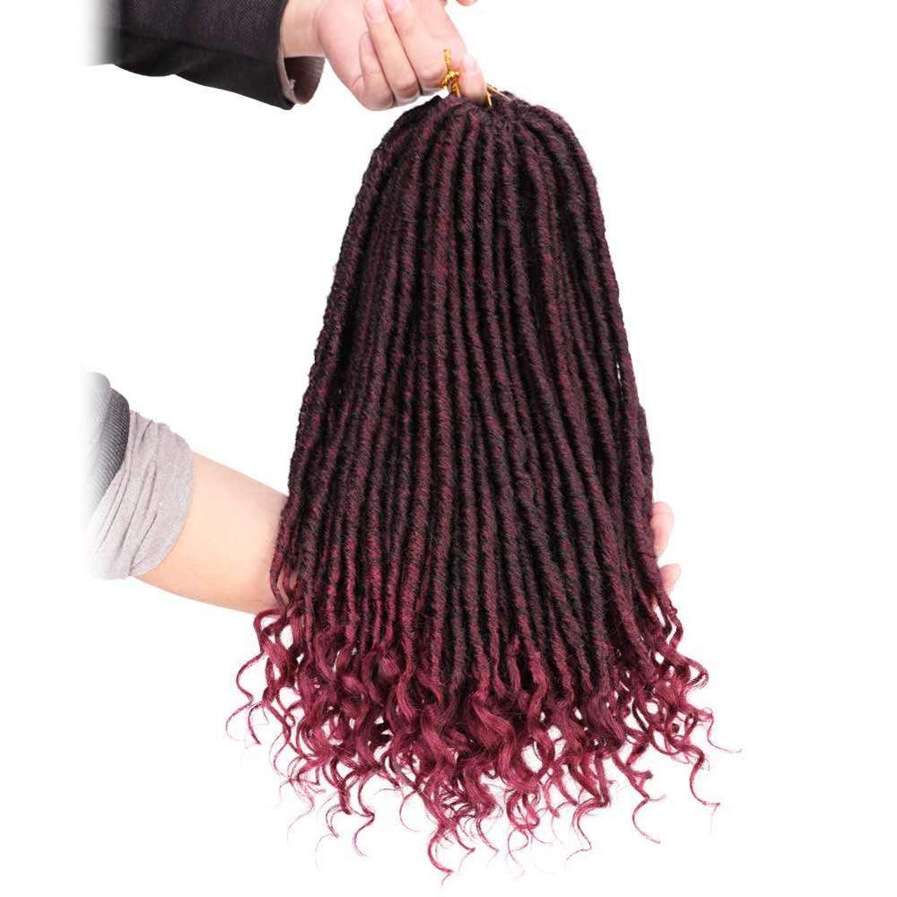 Goddess Faux Locs Hair 16 Inch And 20Inch Curly Crochet Faux braids Kanekalon Hair Extensions 24 strands/pcs Synthetic hair: T1B-Bug / 16inches