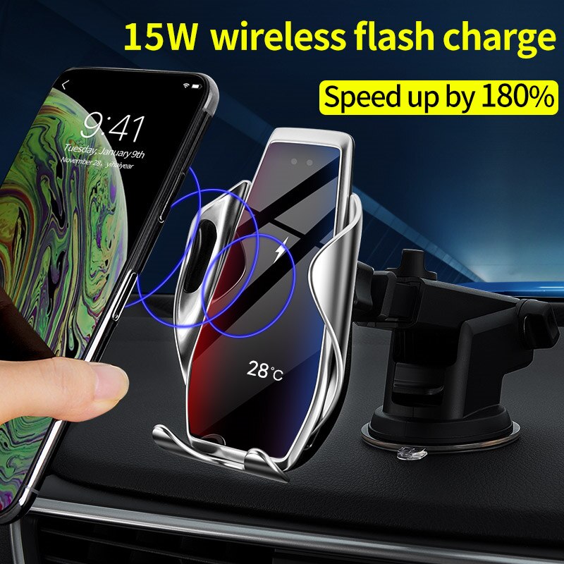 Automatic Clamping 15W Fast Car Wireless Charger for Samsung S20 S10 iPhone 11 Pro XS XR X 8 Infrared Sensor Phone Holder Mount