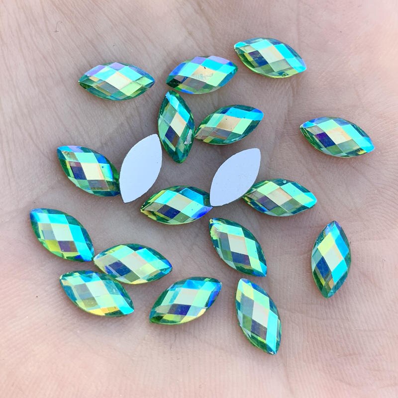 5*10mm 60pcs Horse eye Crystal AB Rhinestones Flat Back Acrylic Crystals Stones Non Hotfix Non Sewing Clear Beads B03: B036