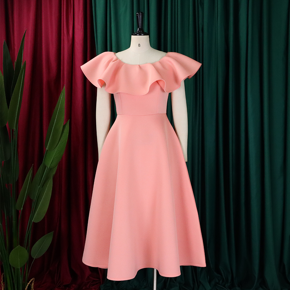 Robes de soirée élégantes pour femmes, col rond, manches à volants, taille haute, ligne A plissée, mi-mollet, robe de luxe pour dîner d'anniversaire