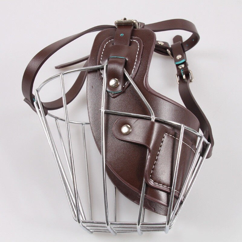 M-XL de malla metálica ajustable para perros y mascotas, cesta de alambre fuerte negra/marrón, bozal para perros, bozal antimordida, bozales para morder y ladridos: brown / XL