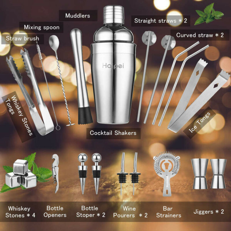 Portable 22pcs Cocktail Maker Kit Stainless Steel Whiskey Rum Shaker Making Kit Home Garden Supplies