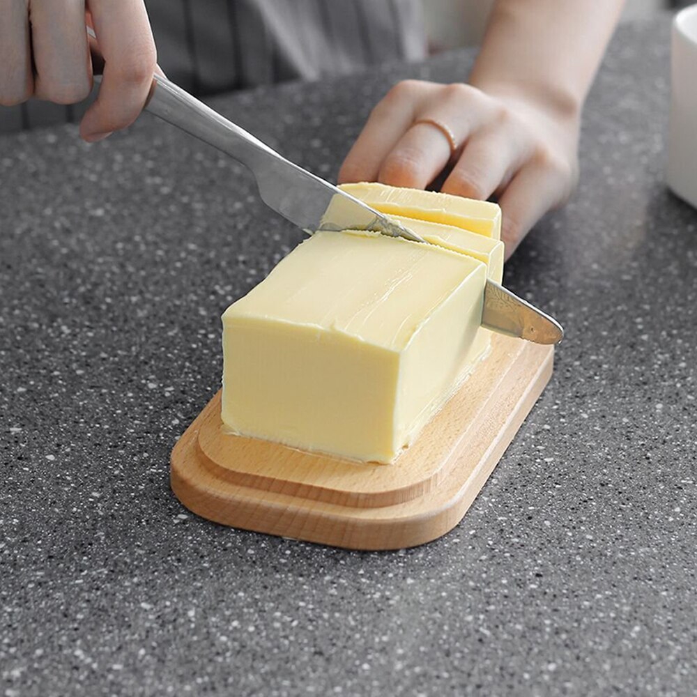 Caja nórdica de sellado de mantequilla, plato de cerámica blanco, con tapa de madera, bandeja de almacenamiento de queso, caja contenedora de platos de mantequilla,