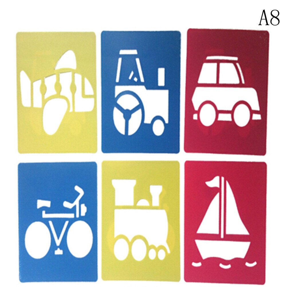 Bambini che imparano lo strumento di arte 6Pcs bambini Multi righelli di plastica a forma di pittura modello di disegno Stencil bambini giocattolo di disegno colorato: 8