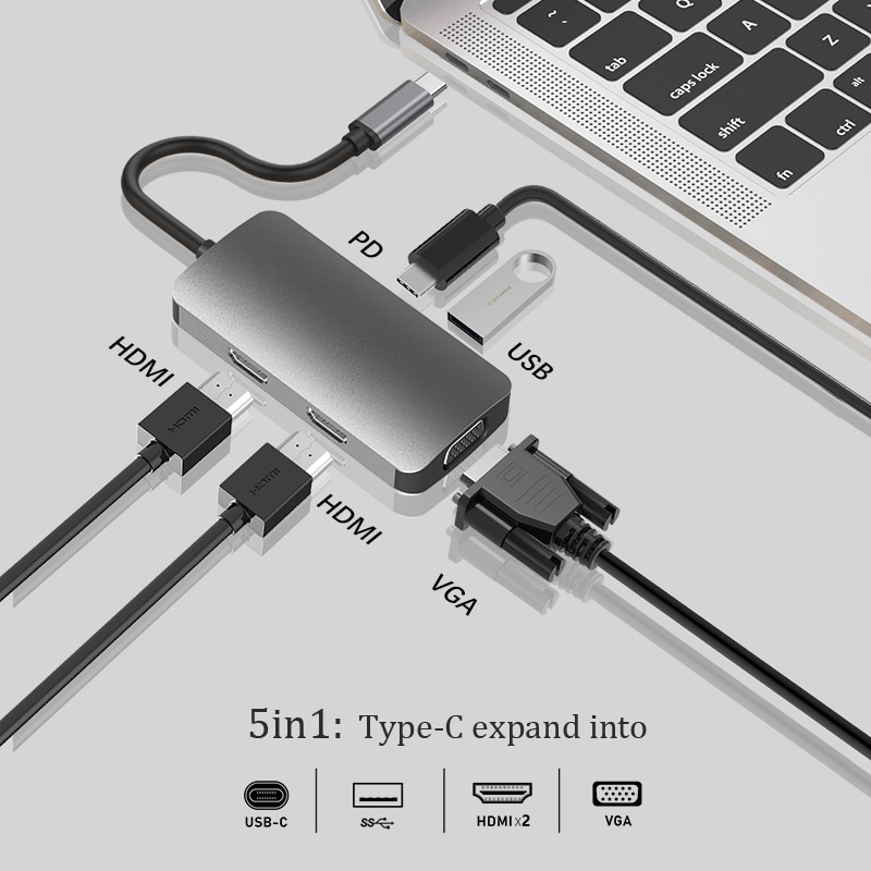 Docking Station di tipo C MST Display a doppio schermo 4K 2x HDMI compatibile VGA USB 3.0 HUB PD Adapter per Macbook Laptop Phone Huawei
