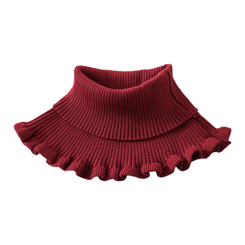 Turtleneck Ribbed Knit False Collar Dickey Solid Ruffles Detachable Scarf Wrap: 6EE406688-R
