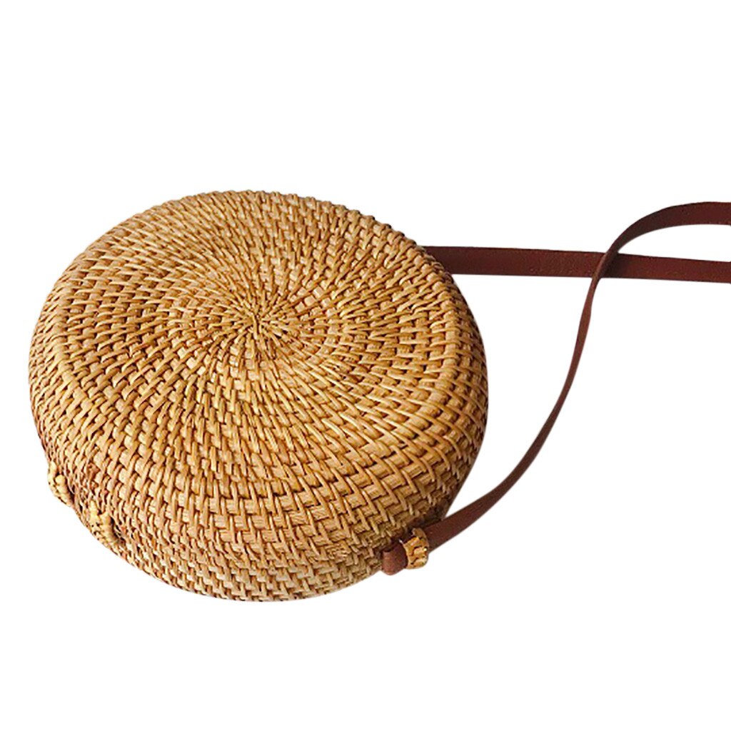 Vintage Handmade Women Rattan Bag Straw Woven Shoulder Bags Women Summer Rattan Bag Handmade Woven Beach Circle Woving Bag