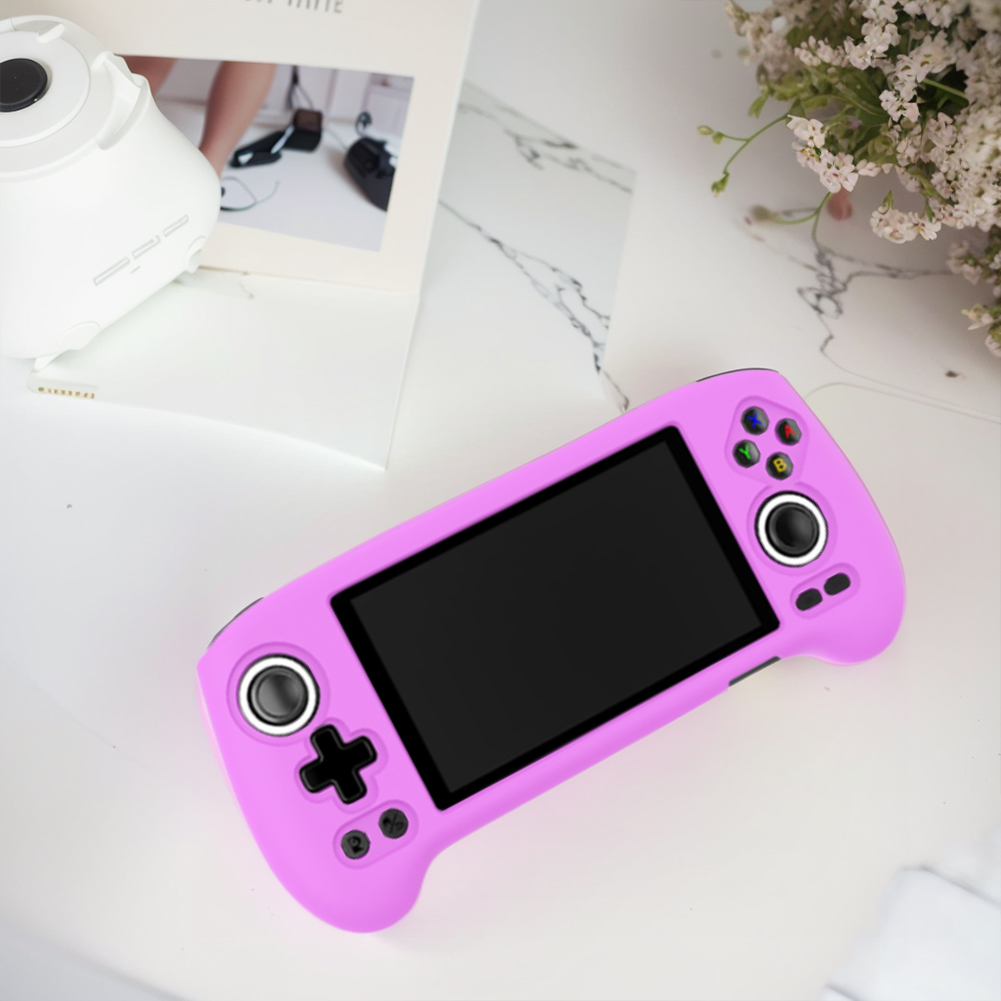 For ANBERNIC RG556 Game Console Soft Silicone Case -proof Shockproof Protective Cover + Tempered Film 9H HD Screen Protector