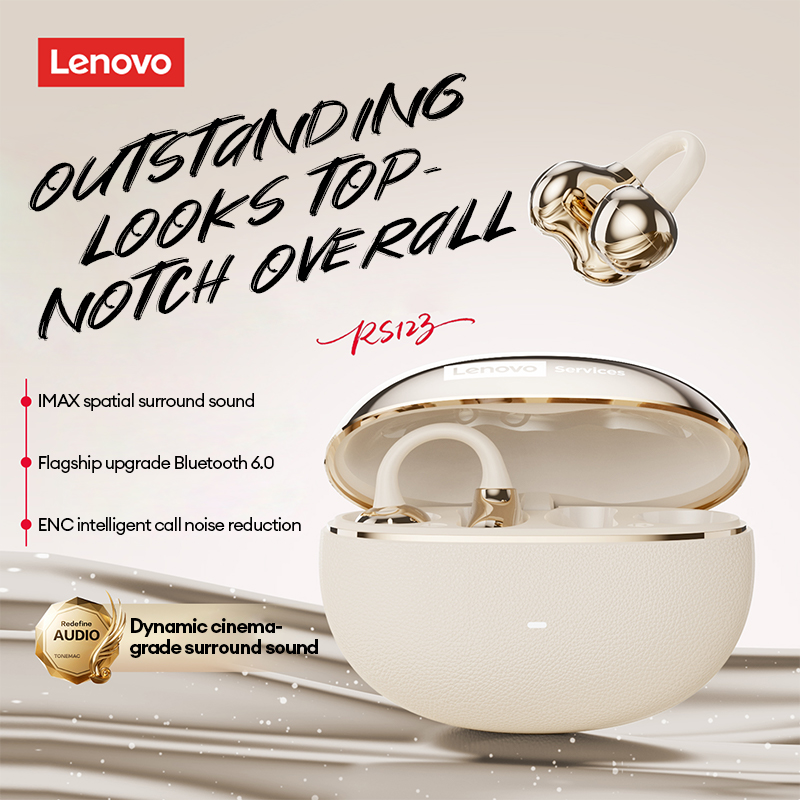 Lenovo  rs123 trådlösa hörlurar med öronklämma, bluetooth 6.0 komforthörlurar med klämma , 0.06s spelhörlurar med låg latens, 30h speltid