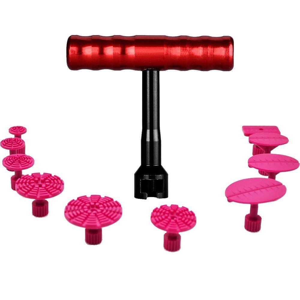 Slide Hammer Dent Puller Kit Car Paintless Dent Repair Hail Removal Kit with 18 Pulling Tabs for Auto Body Repair Tool: Red