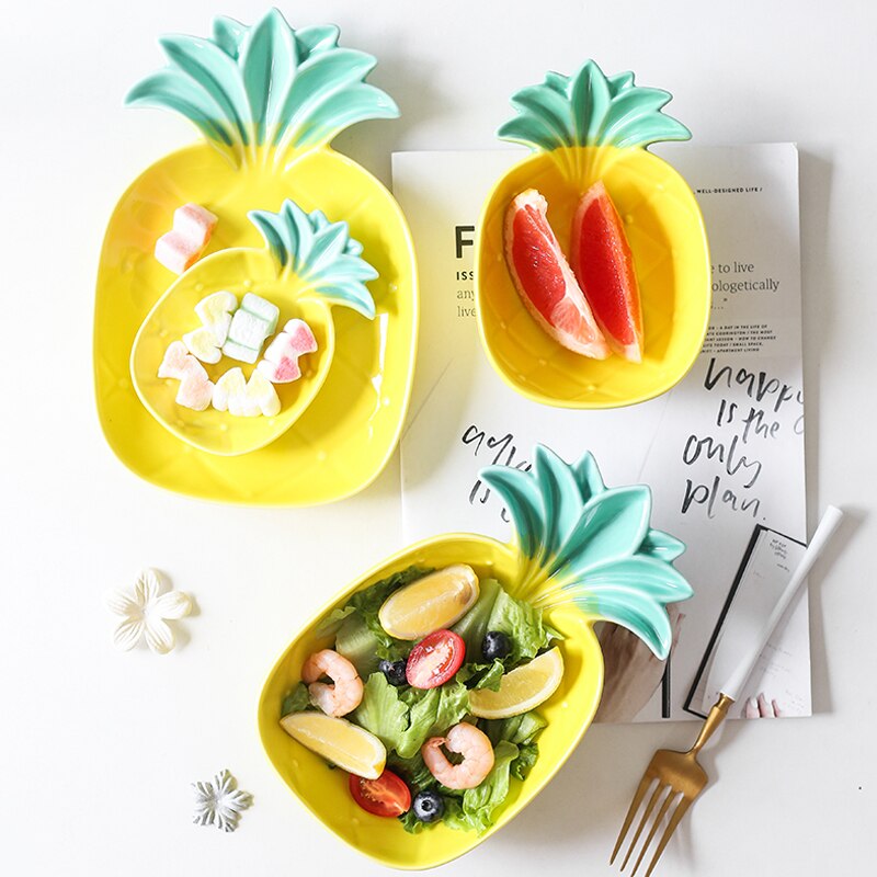 Ananas form kaktus keramisk salat tallerken frugt snack retter desserter bakke barn bordservice morgenmad mad skål køkkenudstyr