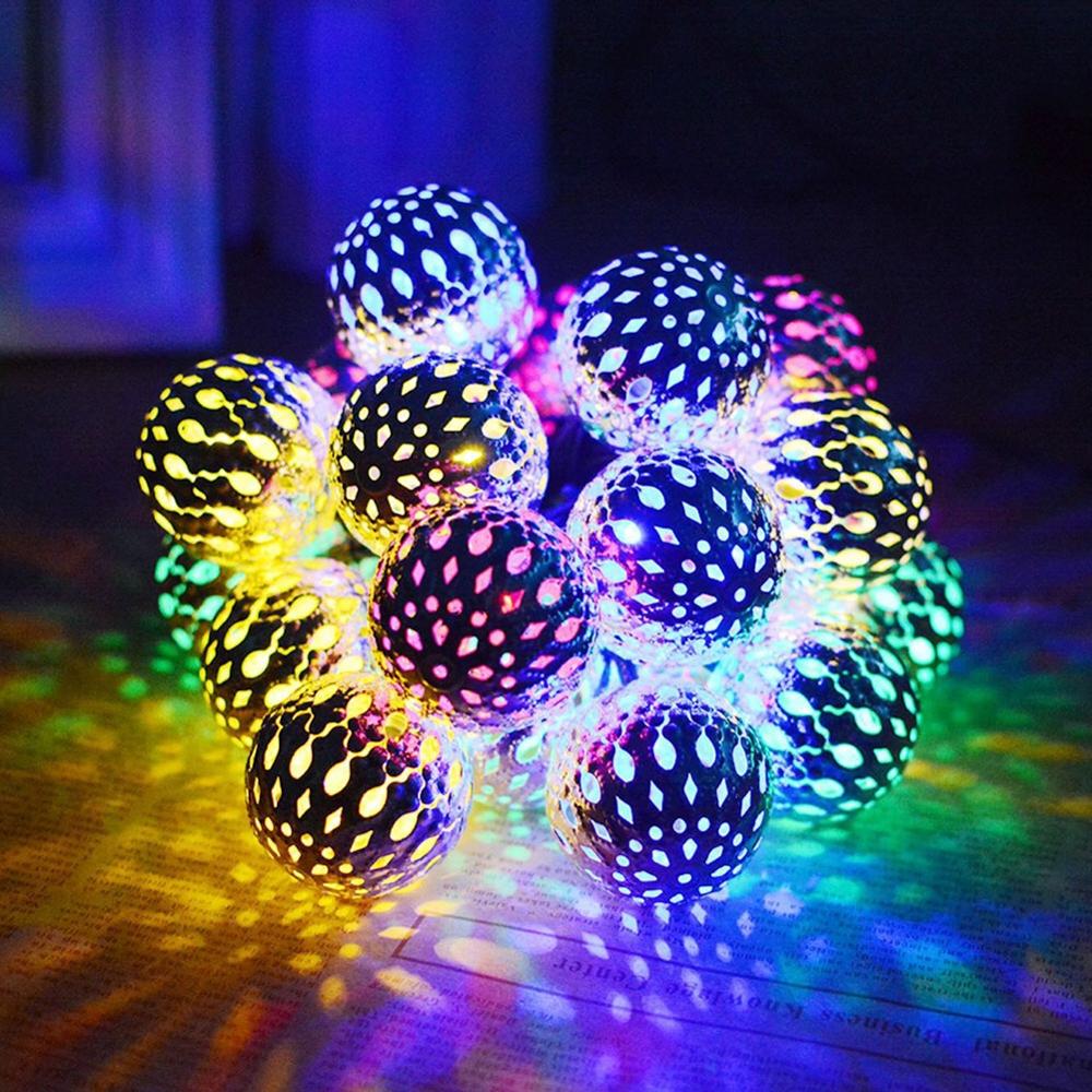 Solar LED Lights String Moroccan Ball Lantern Fairy Light Chain Waterproof String Lights Golden Silver Case Patio Garden Lamp: Multicolor / 20LEDs Gold Case