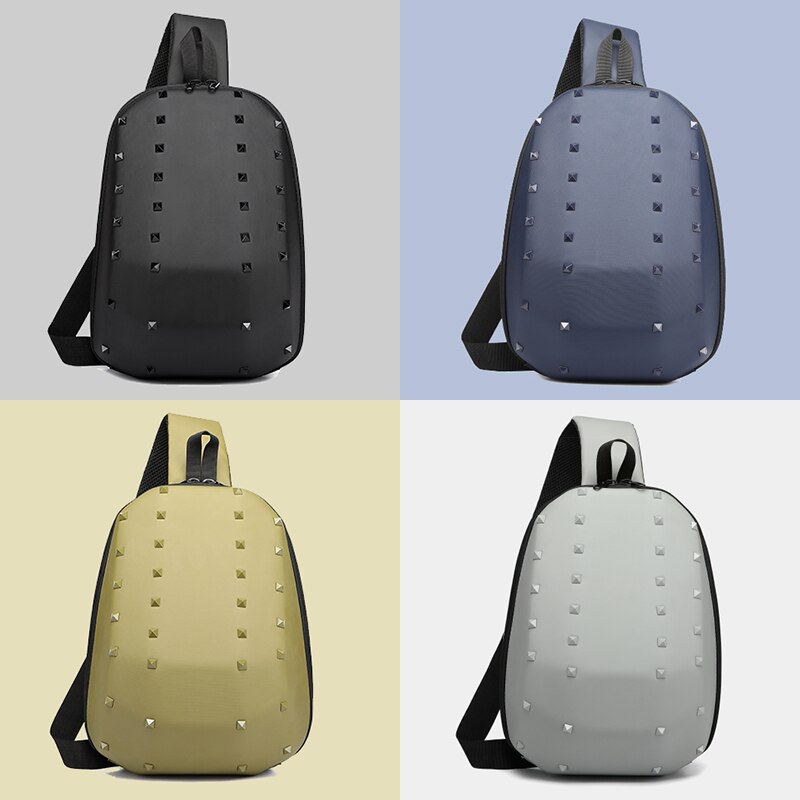 OZUKO Rivet poitrine sac sac à bandoulière mâle étanche court voyage sacs à bandoulière USB sac de messager pour les affaires d'adolescent