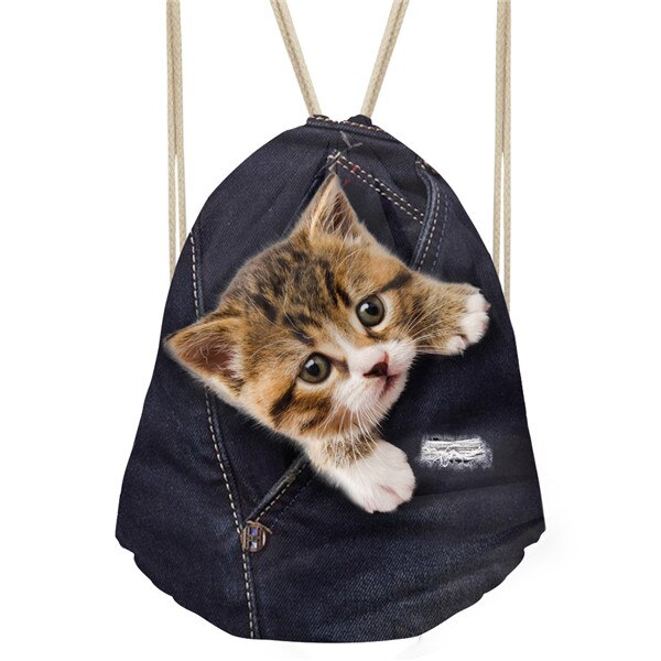 FORUDESIGNS Kleine Frauen Kordelzug Nette 3D Cowboy Haustier Katze Hund Kinder Schule Rucksack Männer Tasche Mochila mujer: CC3320Z3