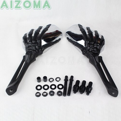 Chrome Motorcycle Rearview Mirror For Harley Sportster 883 Dyna Street Glide Custom Aluminum Skeleton Hand Claw Side Mirrors: Black Hand