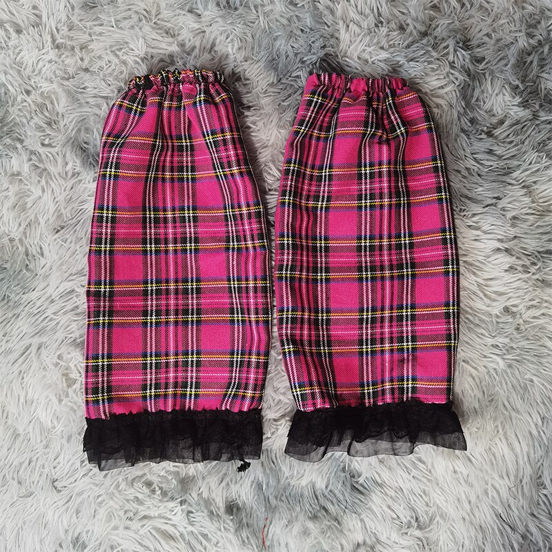 Lolita-calcetines largos Harajuku para mujer, medias de coreana Y2k, calentador de piernas para chica a cuadros, Jk, de encaje negro: NO.6leg warmer)