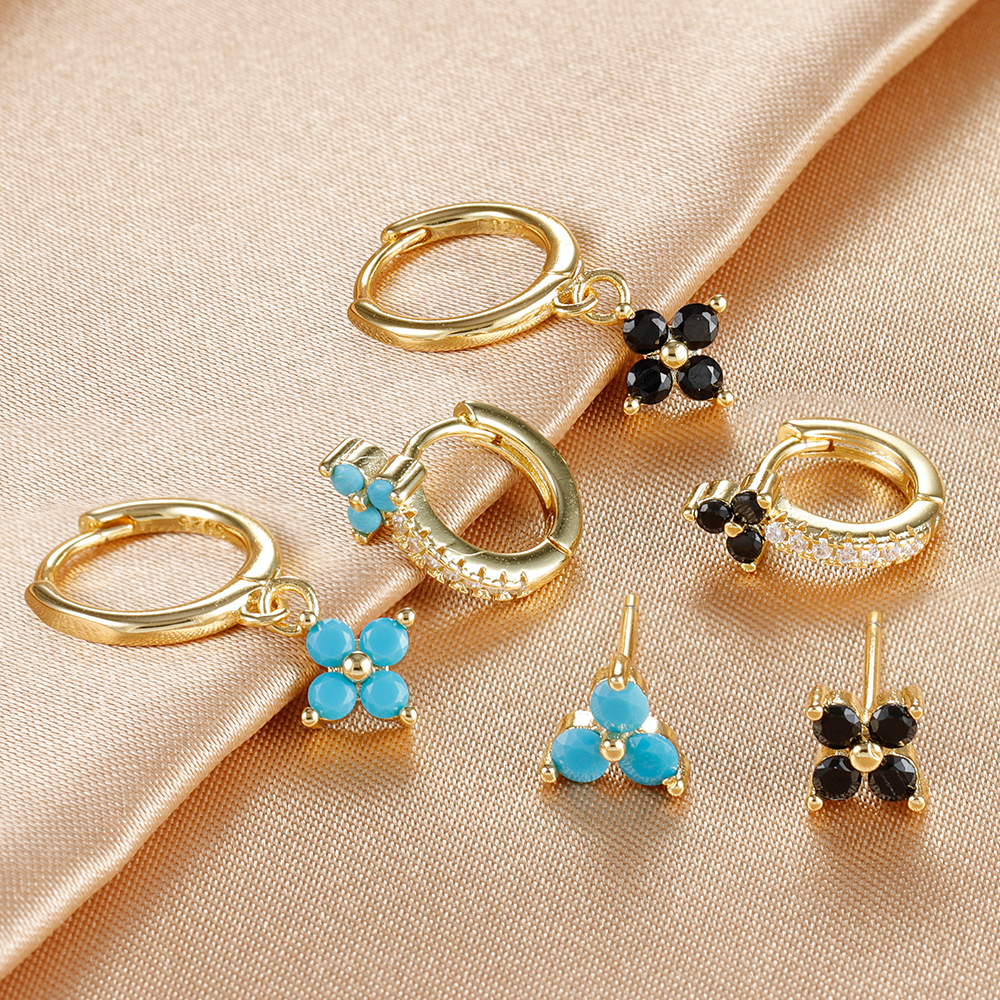 Conjunto de pendientes de aro pequeños con flores de acero inoxidable para mujer, aretes de joyería para Piercing de cartílago Huggie chapados en oro de 18 quilates, 3 uds.