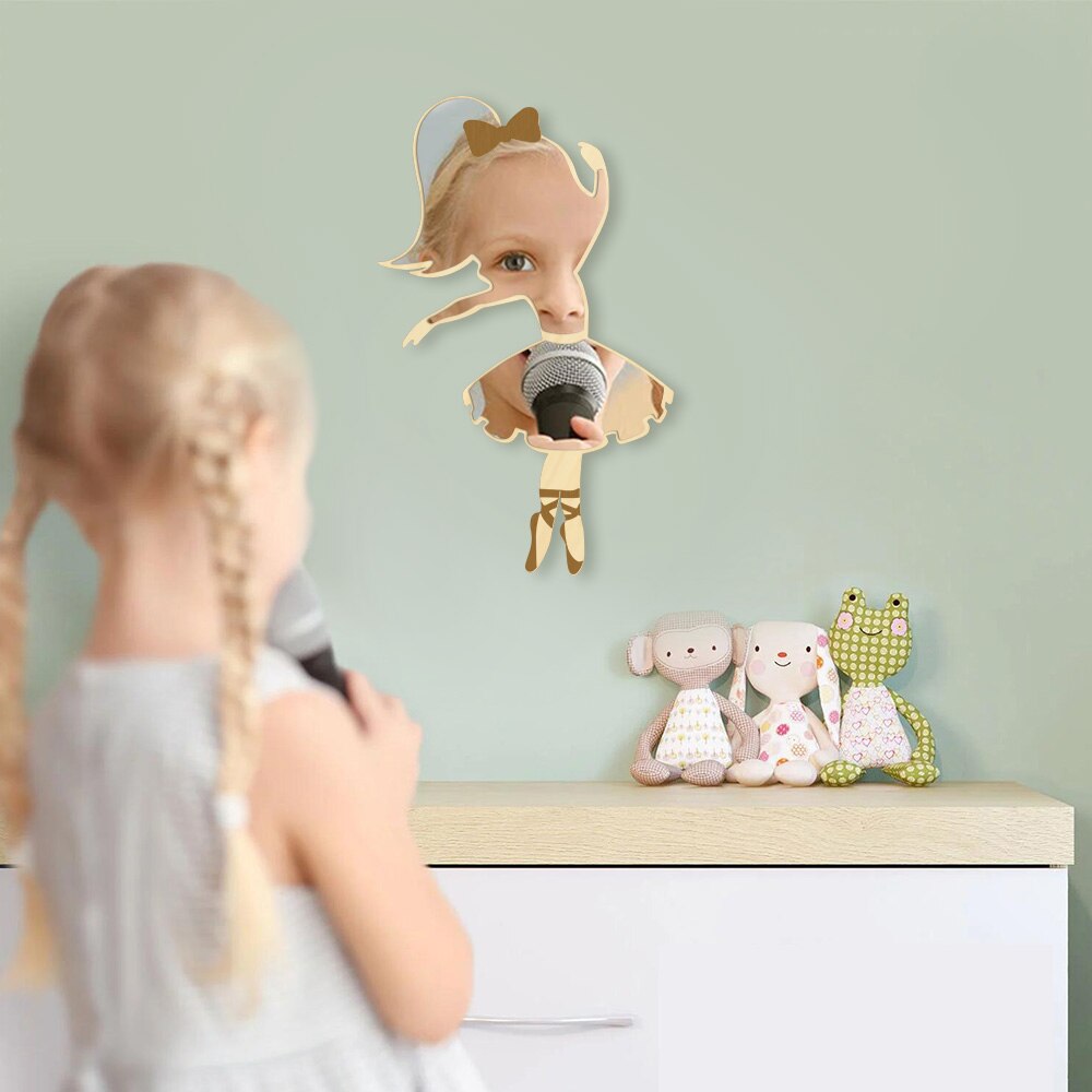 Ballerina formet spejl danse pige træ akryl spejl smuk ballet danser baby pige værelse hængende væg spejl hjem indretning