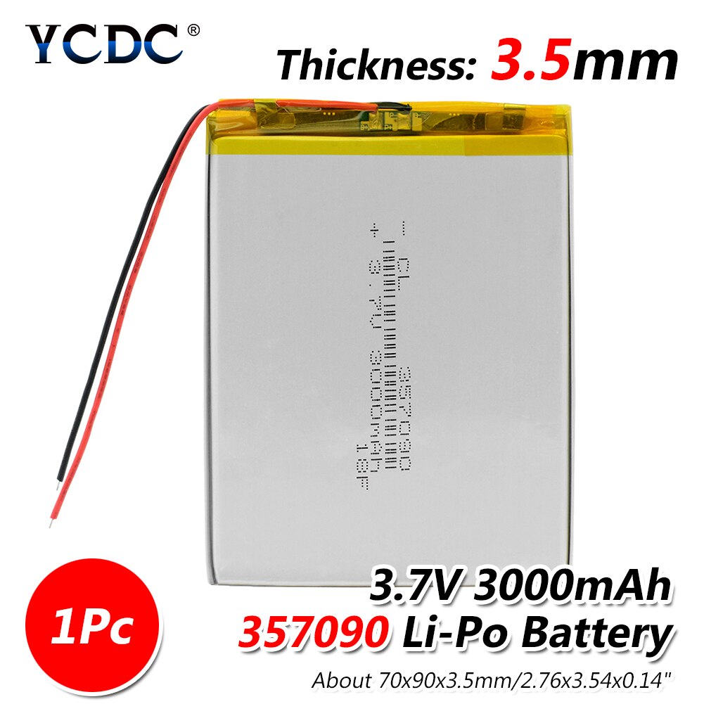 Rechargeable 3.7V 3000mAh li-ion Li-Po Lithium Li-polymer Battery 357090 Batteries With PCB For MP5 GPS DVD BT Speaker: 1 PCS