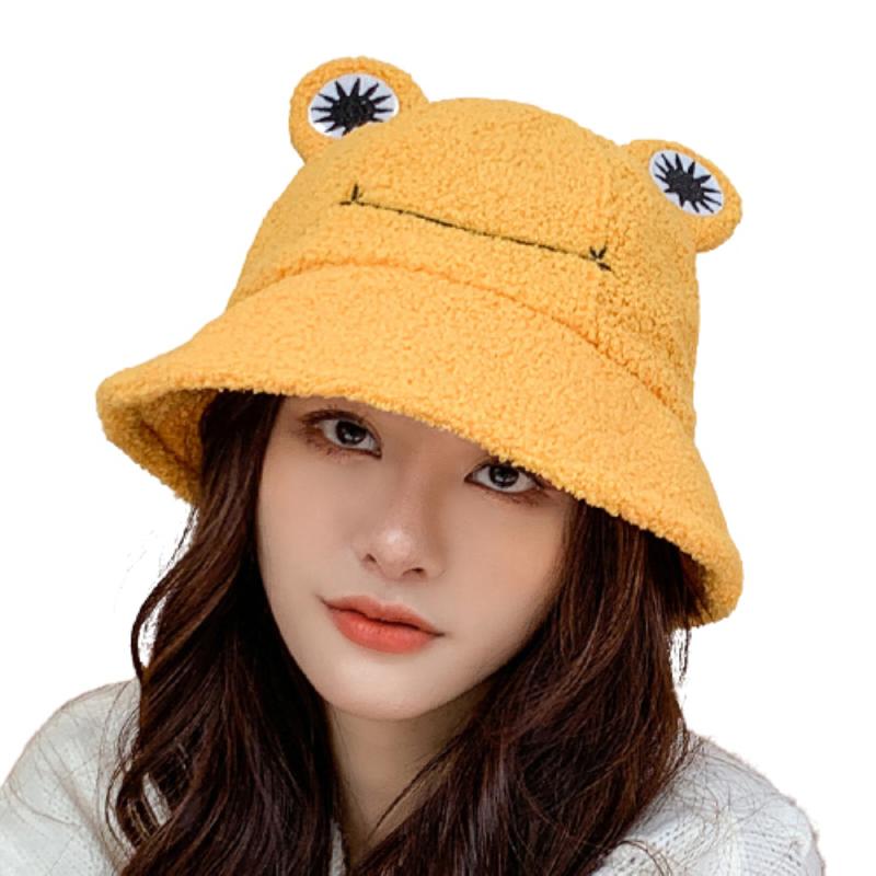 Lamb Wool Cat Ears Women Bucket Hat Autumn Winter Fisherman's Plush Bucket Hats Keep Warm Casual Cap Female Flat Top Hat: 04