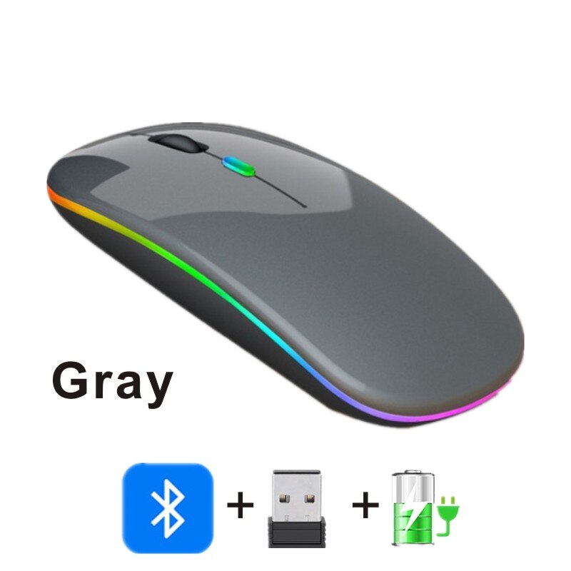 silent Wireless Mouse Bluetooth Rechargeable Ergonomic Mause USB RGB Magic Computer Wireless Mouse For Macbook Laptop PC iPad: Gray