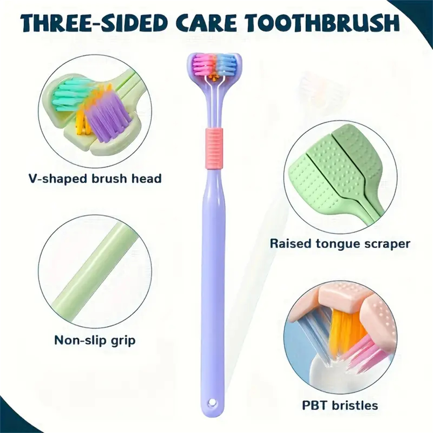 Cepillo de dientes de 3 lados de cerdas suaves, limpieza suave, cepillo de dientes para adultos para el cuidado completo de las encías, sensorial para autismo, herramienta de salud bucal, 4 Uds.