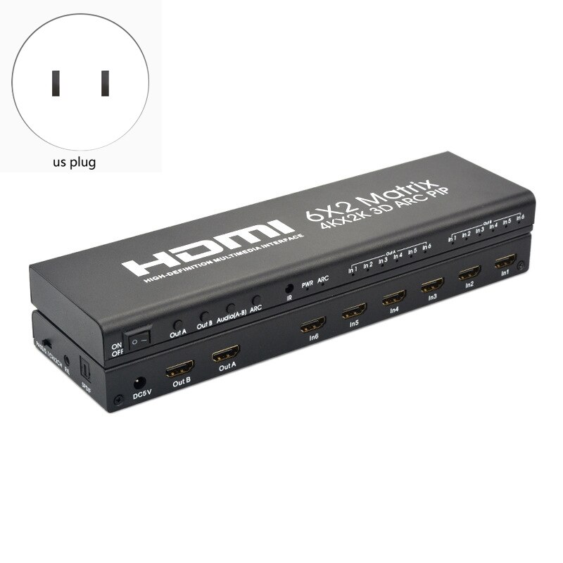 6X2 HDMI Matrix Ultra 1080P HD 4Kx2K/30HZ HDR ARC Switch Splitter Optical SPDIF 3.5mm o HIFI HDMI Switcher
