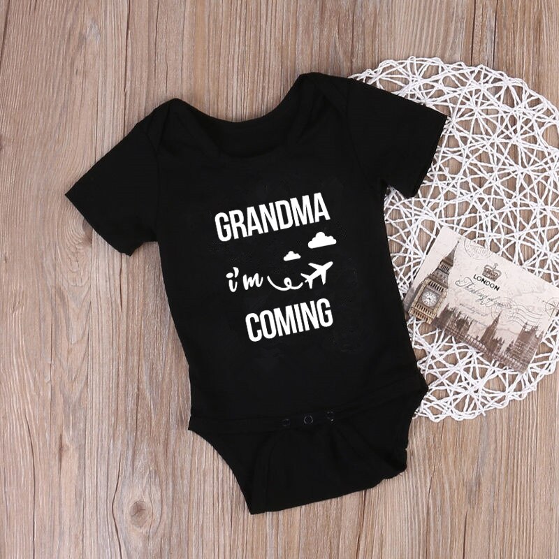 DERMSPE 2019 casuale Appena nato Del bambino Della Ragazza del Ragazzo Manica Corta Lettera Nonna Io Vengo Pagliaccetto Vestiti Vestiti Vestiti Del bambino Nero