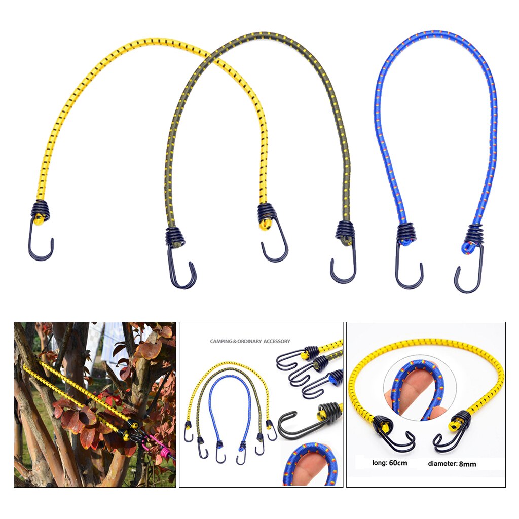 60cmx8mm Elastic Bungee Cords Bungee Straps Car Motorcycle Bike Luggage Ropes Tent Tarp Tie Down Canopy Ties
