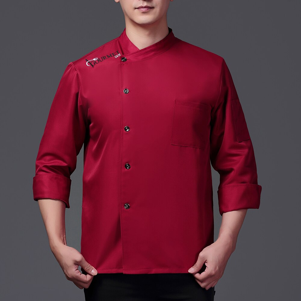 High unisex casual chef jacket single-breasted stand-up collar kitchen catering restaurant service work uniform wholesal: Red chef suit / XL