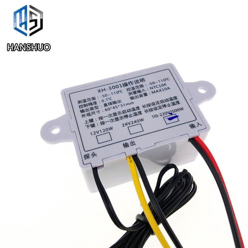 12V/ 24V/ 220V W3001 Digital LED Temperature Controller 10A Thermostat Control Switch Probe XH-W3001