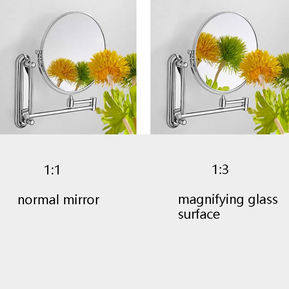8 inch Wall-Mounted Bathroom Folding Mirror Space Aluminum Telescopic Double-Sided Mirror 3X Magnifying Glass Makeup Mirror