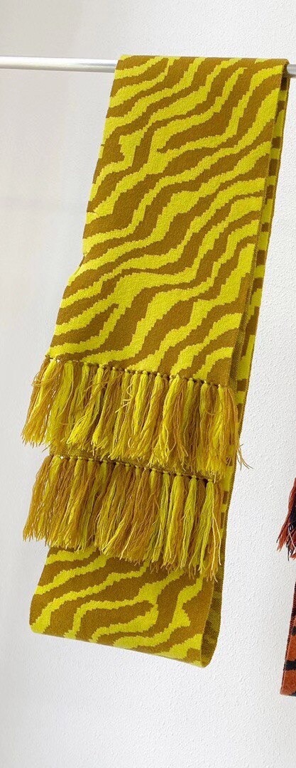 Bufanda de lana larga con estampado de leopardo y cebra para mujer, Fular de borlas Vintage de alta gama, otoño e invierno, 9,18: YELLOW
