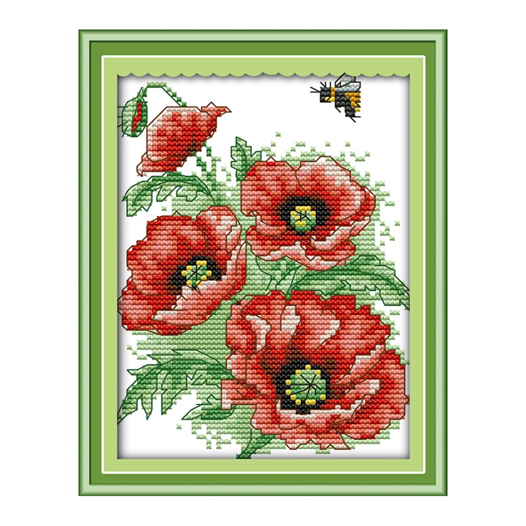14CT Flower Cross Stitch Kit Beginner Embroidery Starter Kits 3 sizes