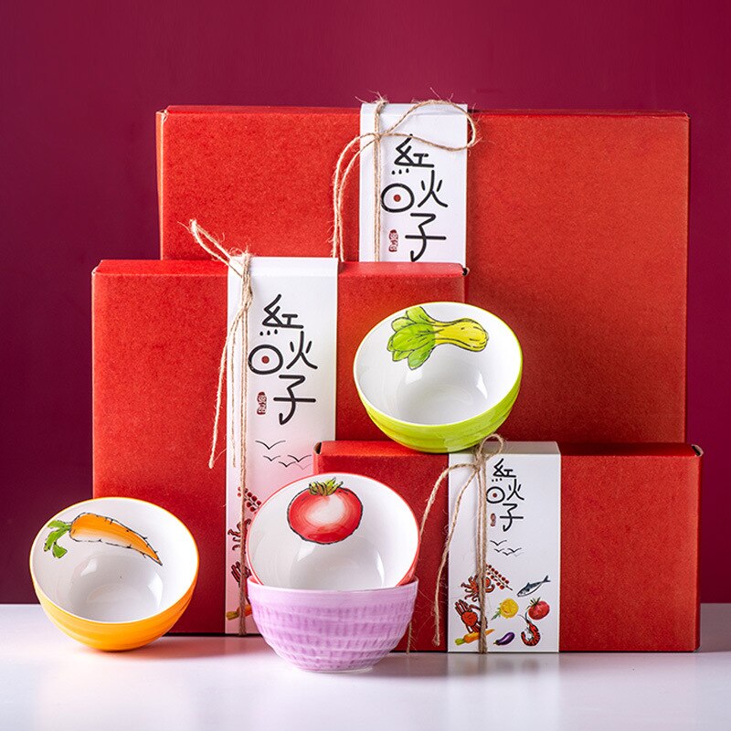 Japanese Ceramic Tableware Set Box Rice Soup Noodle Salad Bowl Seasoning Small Bowl Hand-painted Underglaze Candy Bowl