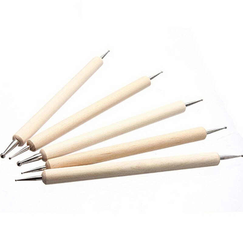Lápiz de madera de 2 vías para decoración de uñas, herramienta de marmolado, punteado de puntos para manicura, artístico, recolector de diamantes de imitación, 5 uds.