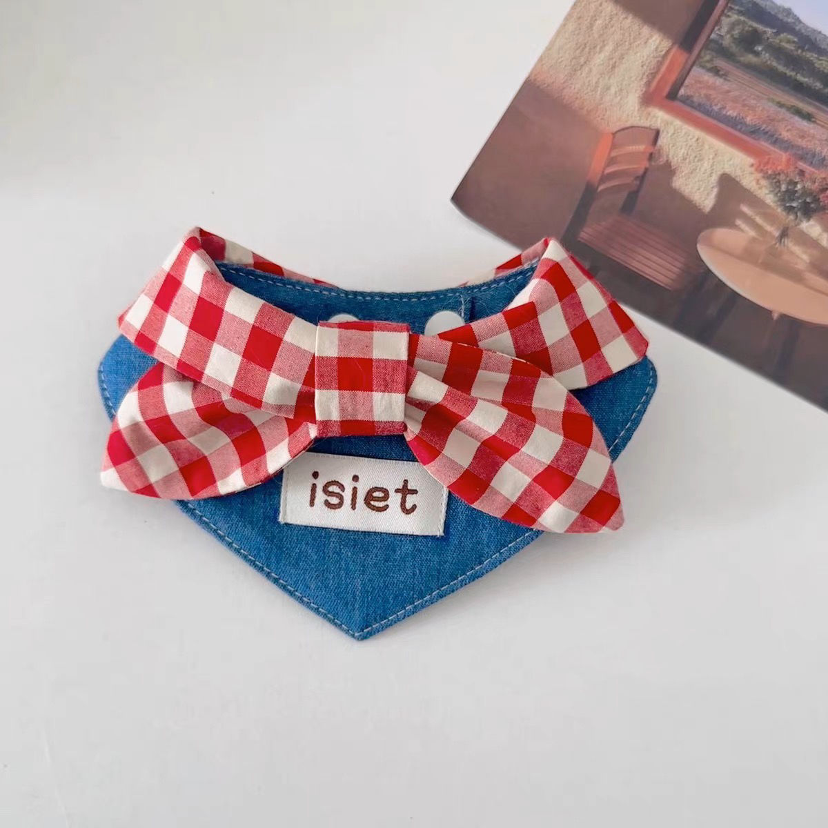 Denim dreieckigen Bindemittel Hunde kleidung verrotten karierten Bogen kleine Hunde Kleidung Katze retro Halsband Yorkshire Haustier Artikel Zubehör: S