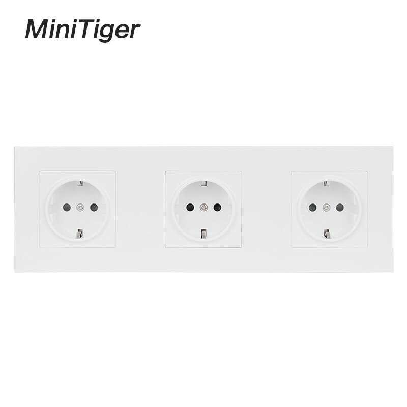 Minitiger White Wall PC Panel 3 Way Power Socket Plug Grounded, 16A EU Standard Electrical Triple Outlet 258mm * 86mm: White
