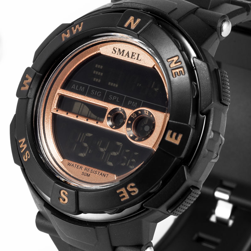Digitale herenhorloges, kleine sporthorloges, led herenhorloges, waterdichte herenhorloges, 1361b zwarte polshorloges, casual elektronica horloge