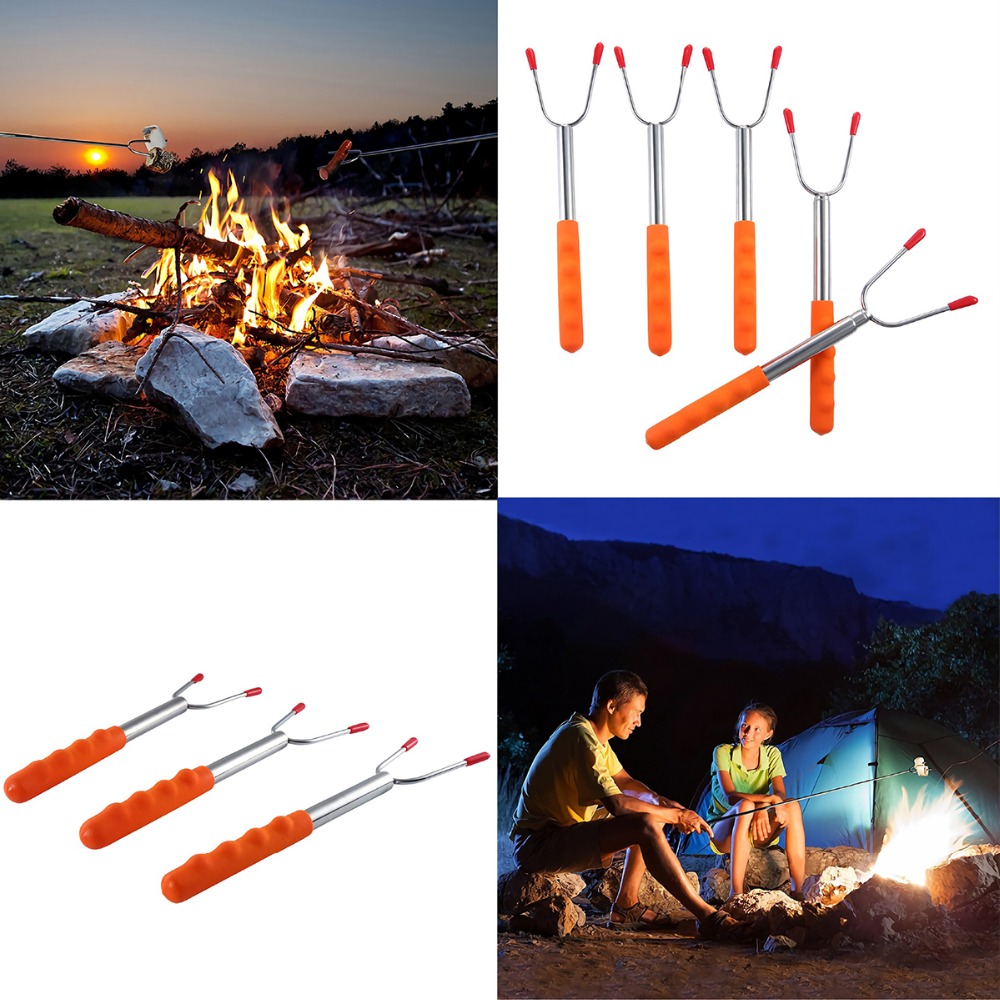 1pc Marshmallow Roasting Sticks Telescopic Smores Skewers Dog Extending Stainless Steel Fork Extra Long 59" for Fire