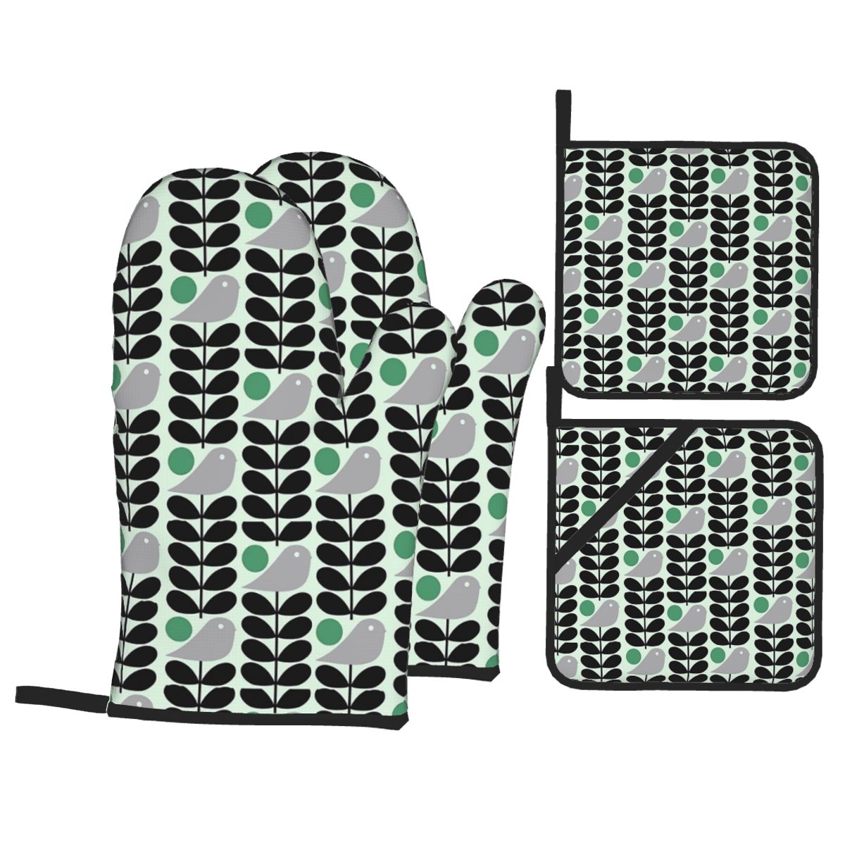 Orla Kiely Multi Stem Oven Mitts and Pot Holders Sets of 4 Floral Heat Resistant Non Slip BBQ Kitchen Gloves for Baking Cooking: Colorful