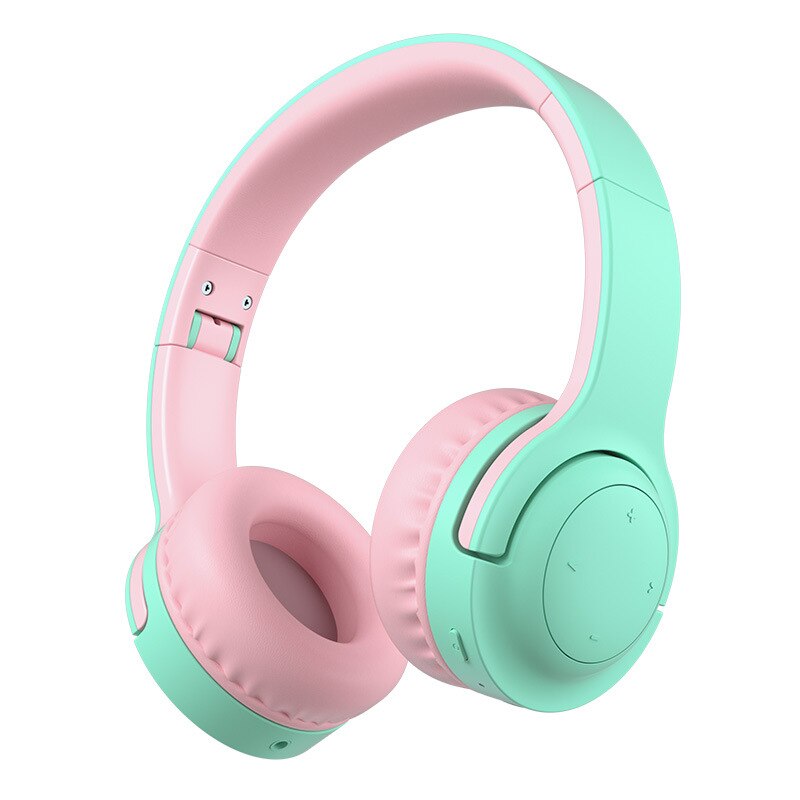 Słuchawki Bluetooth 5.0 dla dzieci z ograniczoną głośnością 93dB, słuchawki bezprzewodowe składane Stereo na ucho dla dziecka telefon Pc Laptop: Pink with green