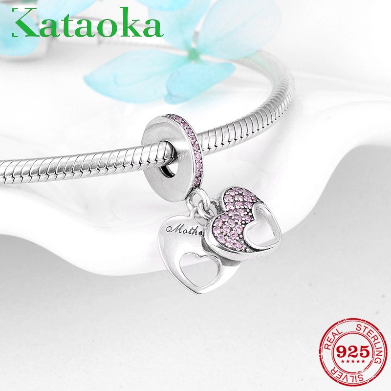 murmeln Schild 925 Sterling Silber Herz bilden mit Rosa Zirkon Anhänger passen Original Europäischen Charme Armbinde Schmuck Machen